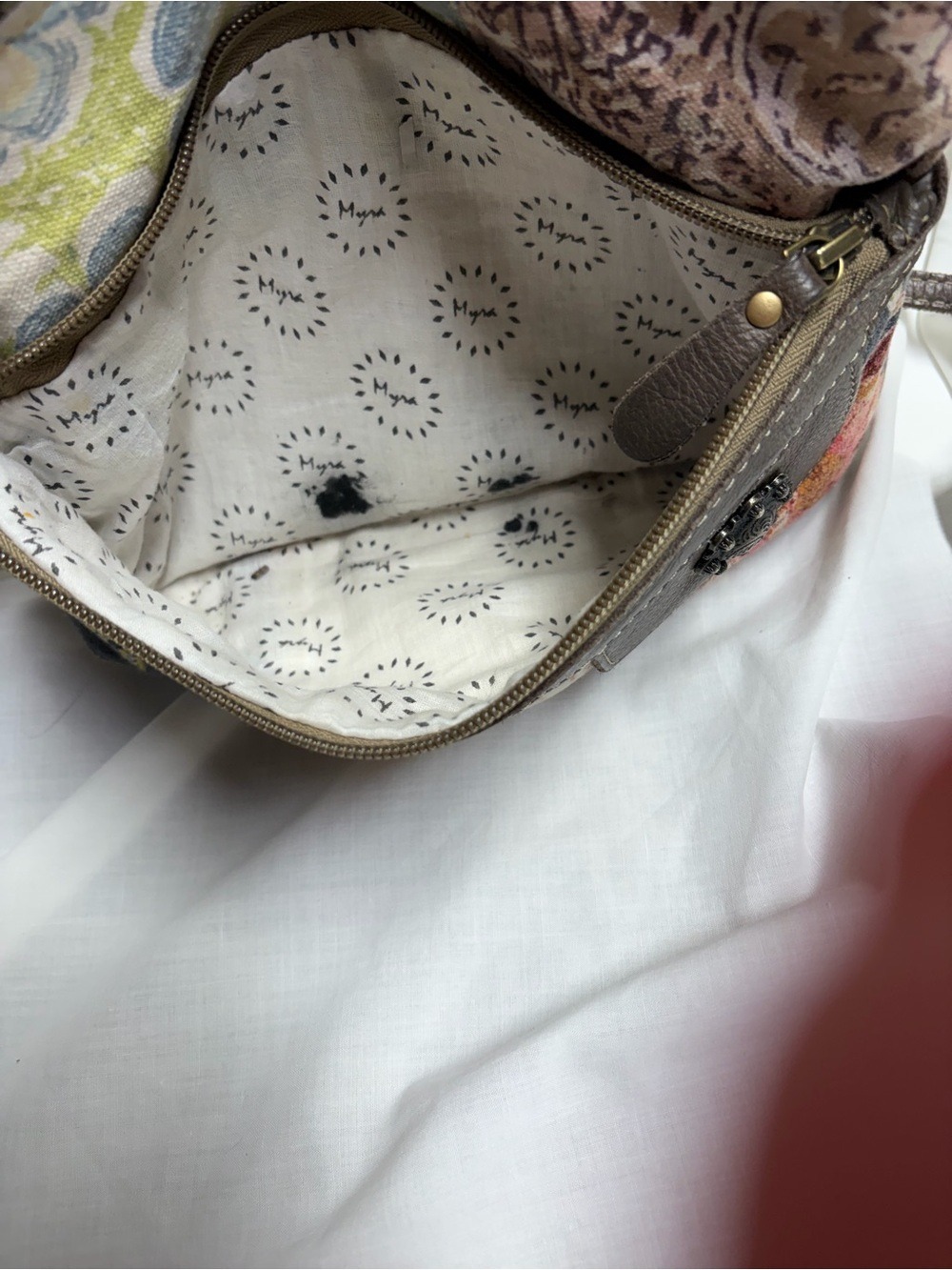 MYRA Crossbody Bag Leather Canvas Le Fleur Floral Patches Hobo Shoulder Purse - Picture 6 of 14